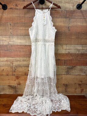 Loveriche Floral Embroidered Maxi Dress With Lace Trim  Size M